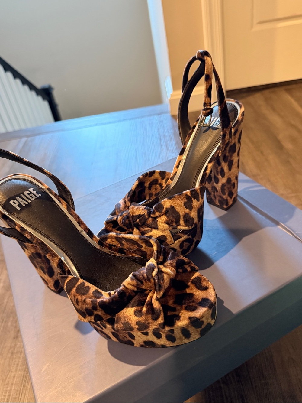 PAIGE Leopard-Print Knotted Platform Slingback Sandals - Brown